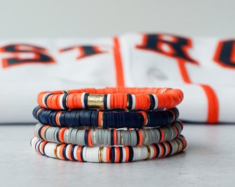Astros Game Day Bracelet: Orange & Blue Heishi Bead Stack