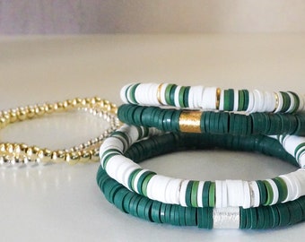 Green Heishi Bead Bracelet: Gold Accents, Game Day Style