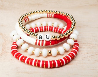 Red and White Team Heishi Bracelet Stack: Gameday Jewelry