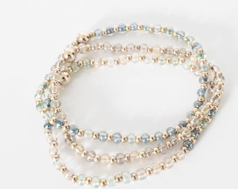 14k Gold Filled Seed Bead Bracelet: Coastal Stacking Style (Sold Individually)