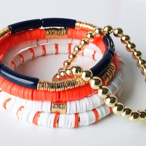 Houston Astros Bracelet Stack: Orange, Blue, White Heishi Beads