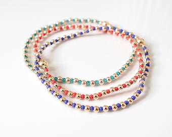 Waterproof Miyuki Seed Bead Bracelet: 14k Gold Filled - Stretchy Gigi Design