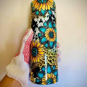 Western leopard sunflower cow print 20 oz tumbler