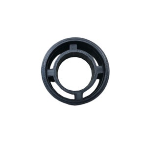 May include: Black plastic ring with a circular opening and four evenly spaced, raised, rectangular sections.