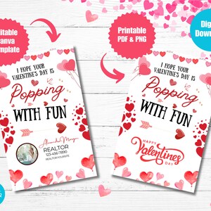 Just Popping With Fun, Valentine Gift Tag For Realtors, Business Marketing Tags, Realtor Valentine Pop By, Real Estate Pop By