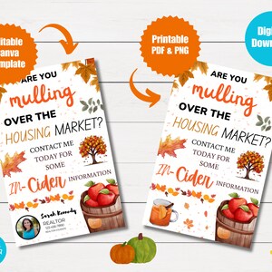 Fall Real Estate Pop By MARKETING GIFT TAGS Template Canva Editable - Mulling Over The Housing Market Gift Tags