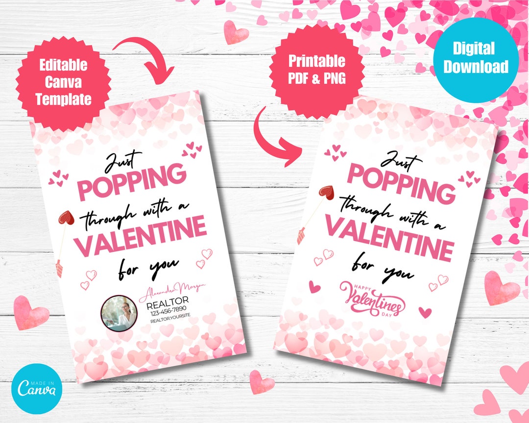 Valentine Gift Tag for Realtors,just Popping Through With A Valentine, Business Marketing Tags