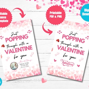 Valentine Gift Tag For Realtors,Just Popping Through With A Valentine, Business Marketing Tags, Realtor Valentine Pop By, Real Estate Pop By