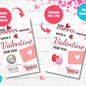 Just Popping Through With A Valentine Realtor Gift Tag, Business Marketing Tags, Realtor Valentine Pop By, Real Estate Pop By
