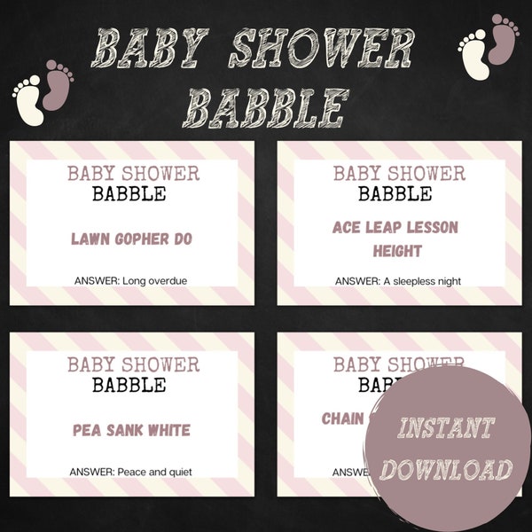 Baby Babble Talk Game, Baby Douche Mad Gab spel, Baby Douche Spellen, Leuke Baby Douche Spellen, Raad de zin, Grappige Baby Douche, Party Game