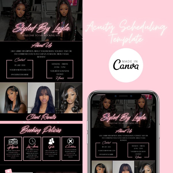 Hair Stylist Acuity Scheduling Template, Canva Editable Branding