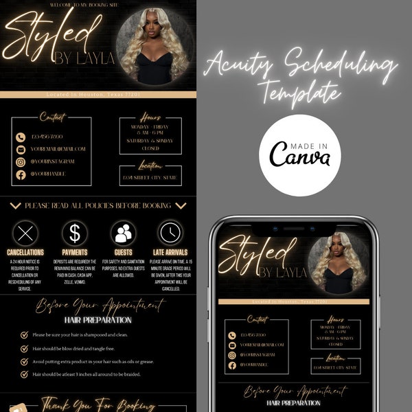 Acuity Scheduling Template, Hair Stylist Acuity Scheduling Template, Hair Stylist Branding, Hair Stylist Website, Canva Templates