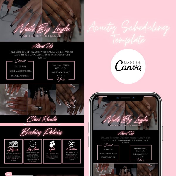 Acuity Scheduling Template, Nail Tech Acuity Scheduling Template, Nail Tech Branding, Nail Tech Website, Website Template, Editable Template