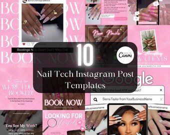 10 Instagram Nail Tech Post Templates,  Nail Tech Branding, Social Media Templates, Instagram Templates, Editable Flyers, Nail Tech