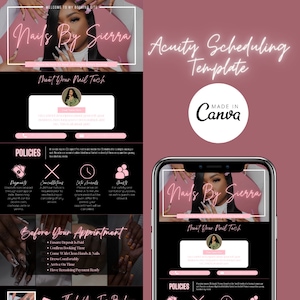 Acuity Scheduling Template, Nail Tech Acuity Scheduling Template, Nail Tech Branding Nail Tech Website, Canva Template, Editable Template