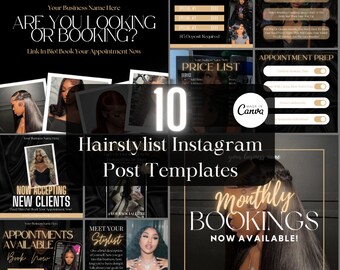 Hair Stylist Instagram Post Templates, Editable Branding