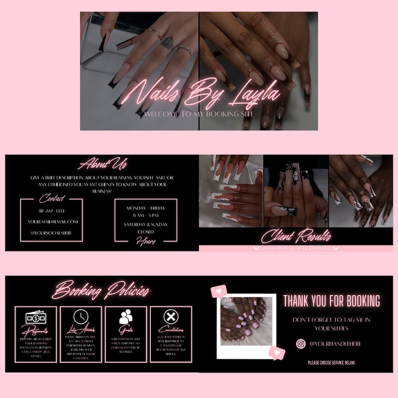 Acuity Scheduling Template, Nail Tech Acuity Scheduling Template, Nail Tech Branding, Nail Tech Website, Website Template, Editable Template image 2