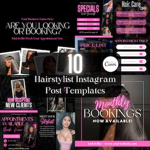 10 Instagram Hair Stylist Post Templates,  Hair Stylist Branding, Social Media Templates, Instagram Templates, Editable Flyers, Hair Stylist