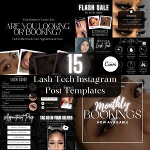 15 Lash Tech Instagram Post Templates, Lash Tech Branding, Social Media Templates, Instagram Templates, Editable Flyer, Lash Tech, Lashes