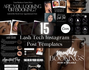 15 Lash Tech Instagram Post Templates: Editable Branding Flyer