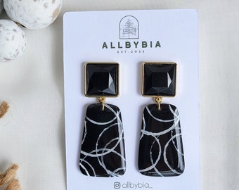 Black, white and Gold Polymer clay earrings | Clay Earrings | Statement earring | Lightweight Earrings | Handmade Earrings | Dangle earrings