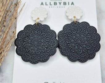 Black Clay Earrings| Polymer Clay Earrings | Dangle drop Earrings | Handmade Earrings| Lightweight Earrings | Mandala Earrings |