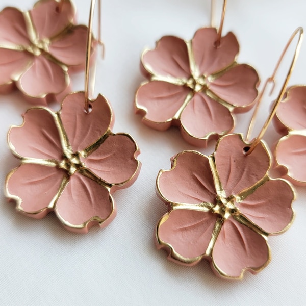 Floral Polymer clay statement earrings lightweight handmade everyday jewelry for women birthday gift ideas for wife girlfriend or sister