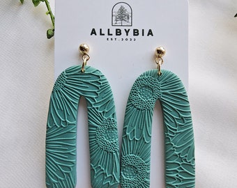 Teal arch dangle earrings, Polymer clay earrings, clay earrings, lightweight earrings, handmade earrings, spring collection