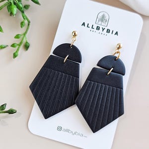 Black Polymer Clay Dangle Earrings: Lightweight Statement Jewelry