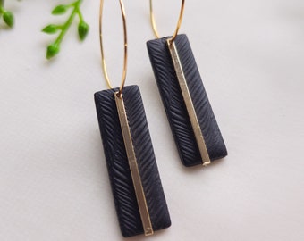 Olivia | Black polymer clay earring, hoop clay earrings, lightweight earrings, gift for her, handmade clay earrings, Statement earrings