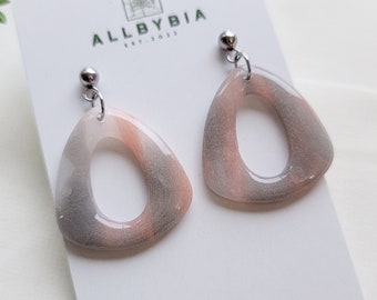 Grey and pink clay earrings, Polymer clay earrings, Clay earrings, translucent grey earrings, Dangle Earrings, lightweight earrings