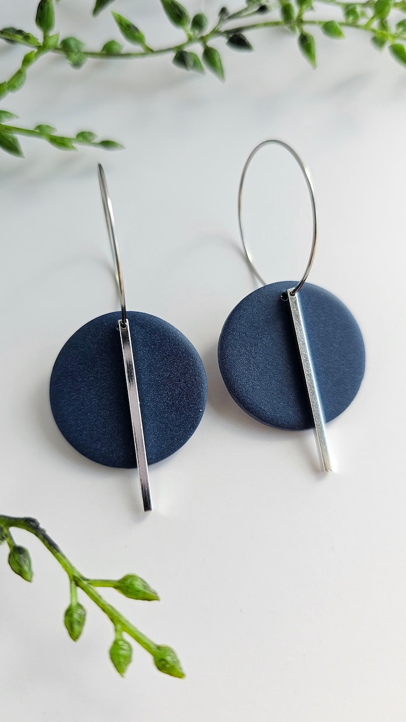 JULIETTE, neutral hoops, Polymer Clay Earrings, Clay earrings, Dangle Earrings, Statement Earrings, handmade earrings, lightweight earrings Navy blue