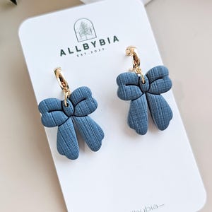 Blue Bow Polymer Clay Earrings: Lightweight Dangle Statement Earring