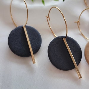 JULIETTE, neutral hoops, Polymer Clay Earrings, Clay earrings, Dangle Earrings, Statement Earrings, handmade earrings, lightweight earrings Black