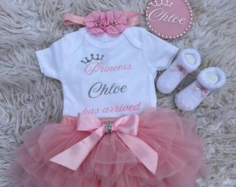 Personalized Princess Baby Girl Coming Home Outfit | Newborn Tutu Set, Name Plate