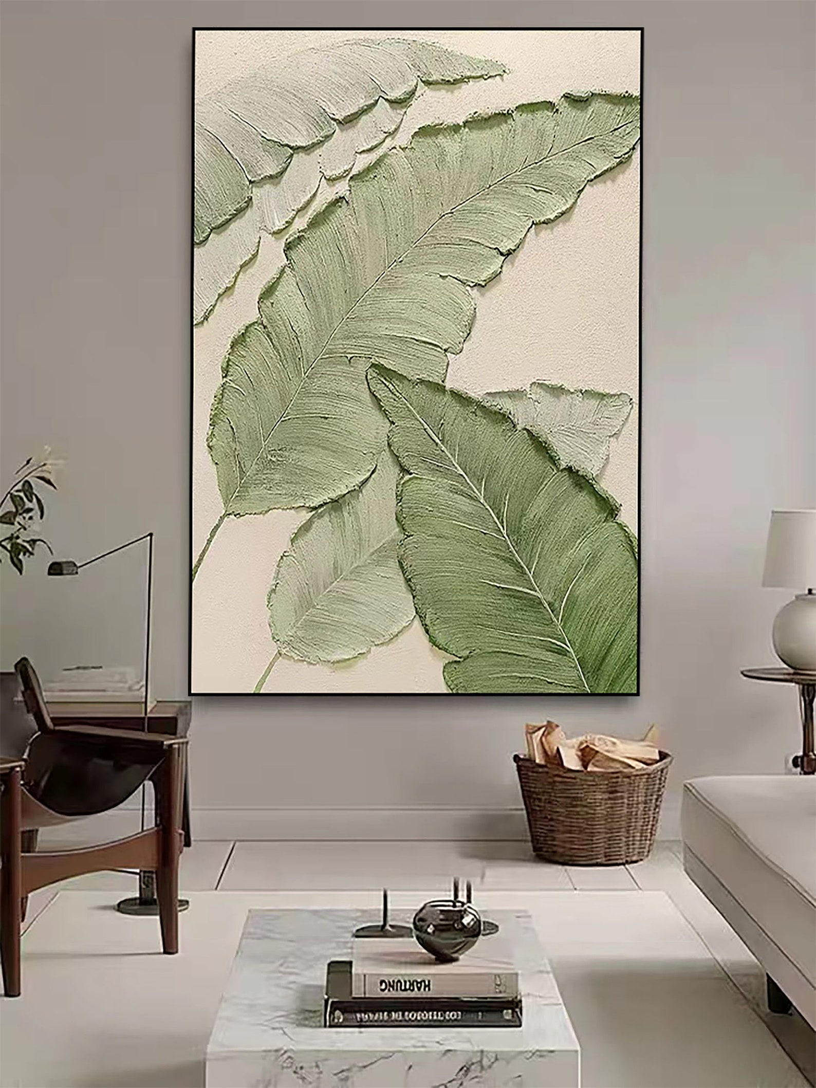 Idyllic Green Leaves Oil Painting Large Original Modern Gold Flower ...