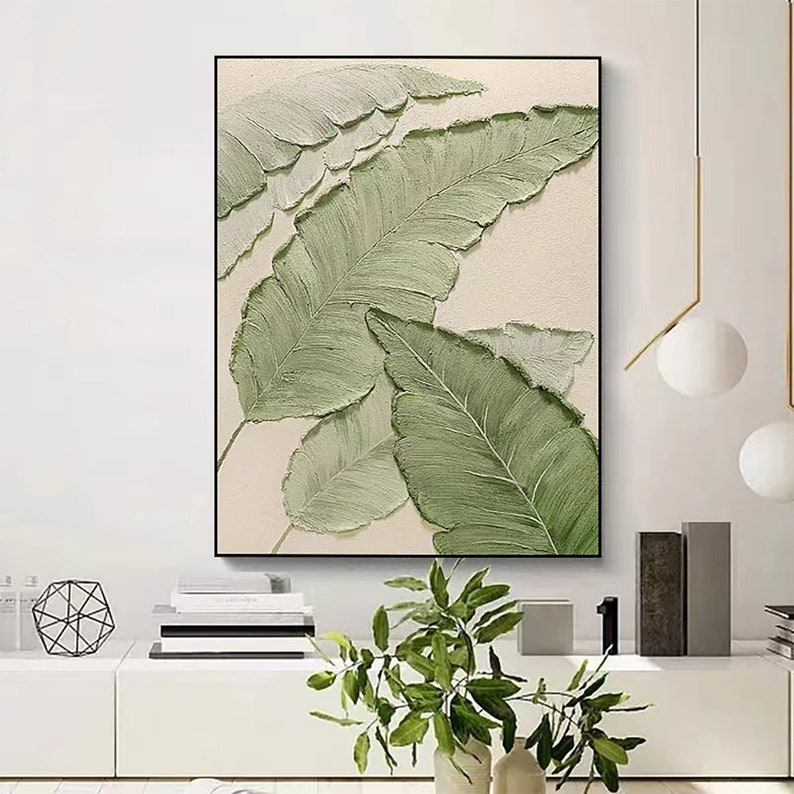 Idyllic Green Leaves Oil Painting Large Original Modern Gold Flower ...