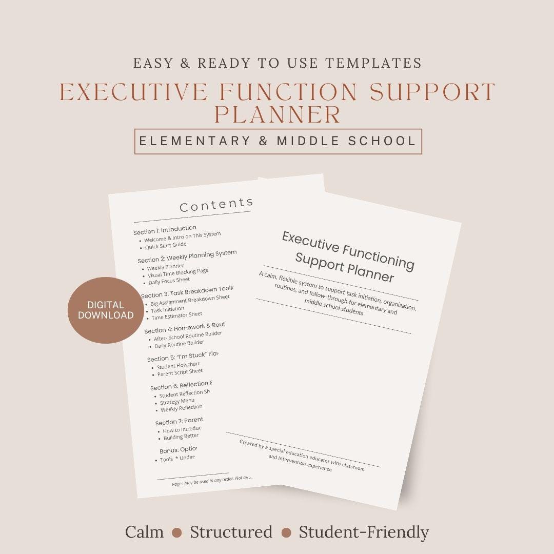 Executive Function Planner for Elementary & Middle School | Calm Focus ...