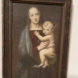 Old Vintage framed &quot;Madonna of the Grand Duke&quot; by Raphael Print