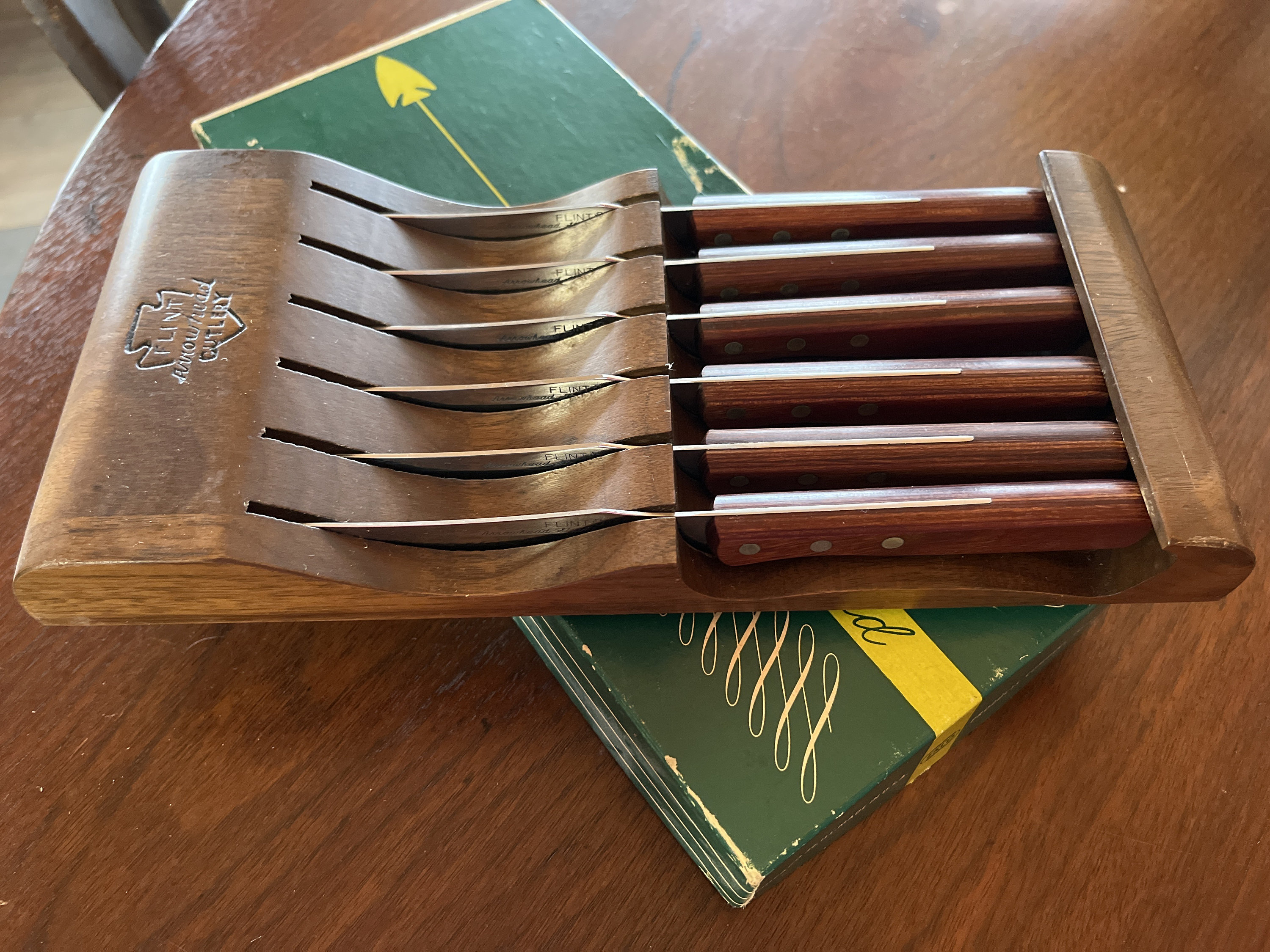 Vintage Ekco Arrowhead 5-Pc. Kitchen Cutlery Set w/Handmade Maple