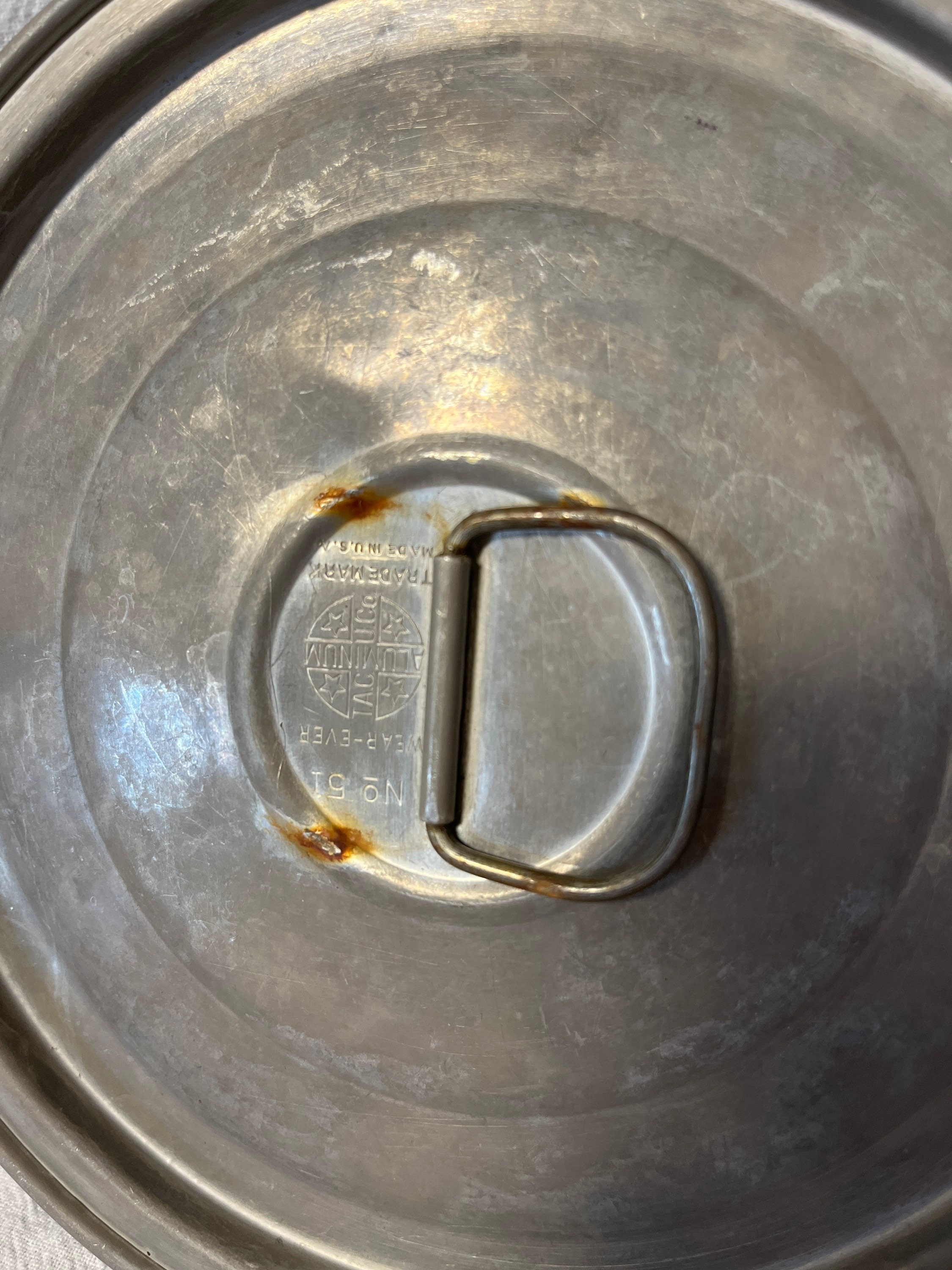 2 Vintage Aluminum Safety Ring Pot Covers Wear Ever No 3404 and