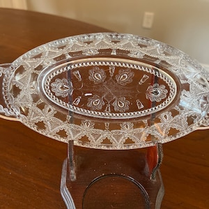Depression Era Prescut Glass Relish Tray with Handles