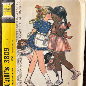 Vintage 1970's McCall's Children's Sewing Pattern 3809 Girl's Dress, Apron And Doll
