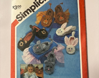 Adult Size Vintage 1980's Simplicity Pattern 6231 - Furry Animal Slippers