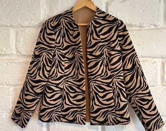 Chaqueta acolchada de cebra Y2K primavera otoño marrón bolsillos negros