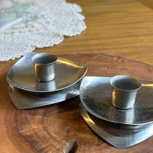 mid century modern candle holders metal home decor silver
