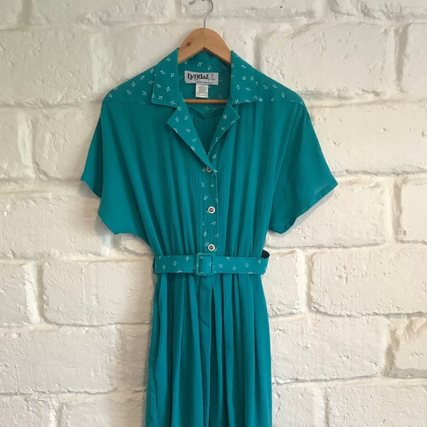 vintage dress, party dress, retro dress, teal vintage dress, spring dress, 1980's dress