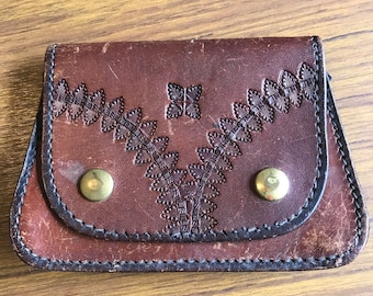 hand tooled leather wallet, leather wallet, boho leather wallet, handmade leather wallet, brown leather wallet, vintage wallet