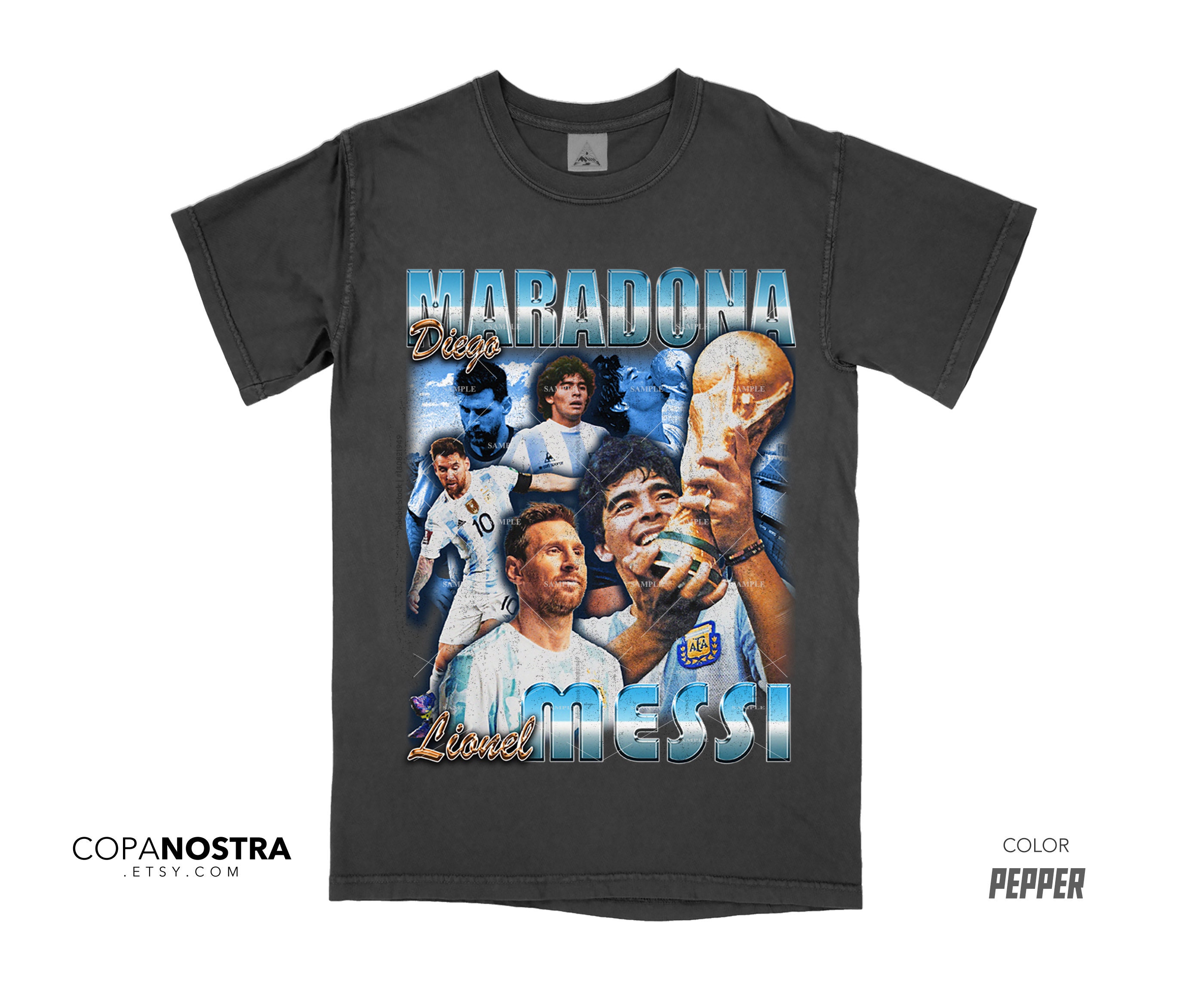 Messi Shirt With Maradona - Vintage Bootleg Style Tee Shirt