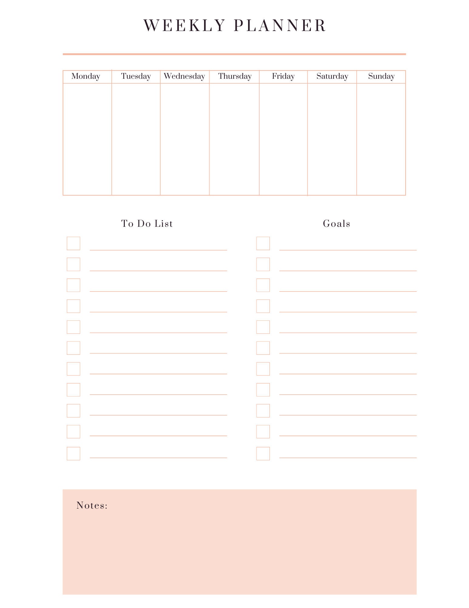 Printable Minimalist Weekly Planner, To-do List (digital Download) - Etsy